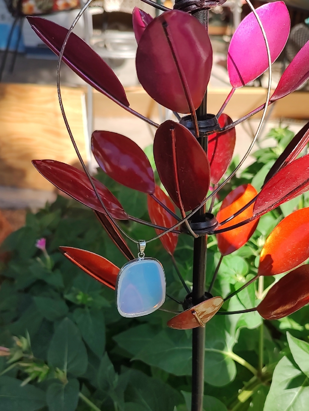 Sterling Silver Necklace With A Colorful Moonstone Pendant